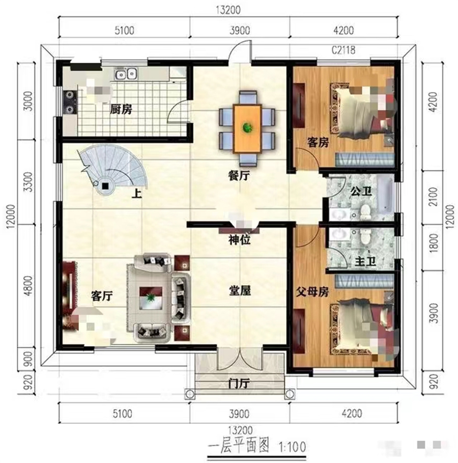 兩層別墅室內(nèi)用旋轉(zhuǎn)樓梯，造型比較簡單，老家房子這樣建才體面